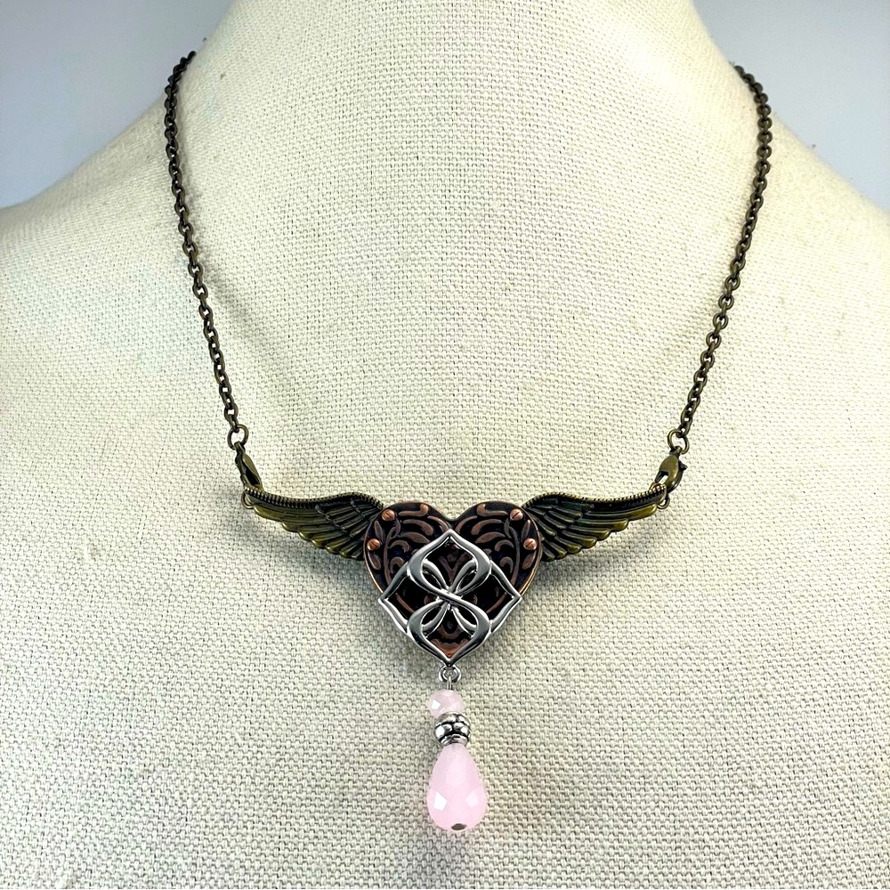 Alexa’s Angels Copper Silver Tone Angle Wing Pendant Brooch Necklace